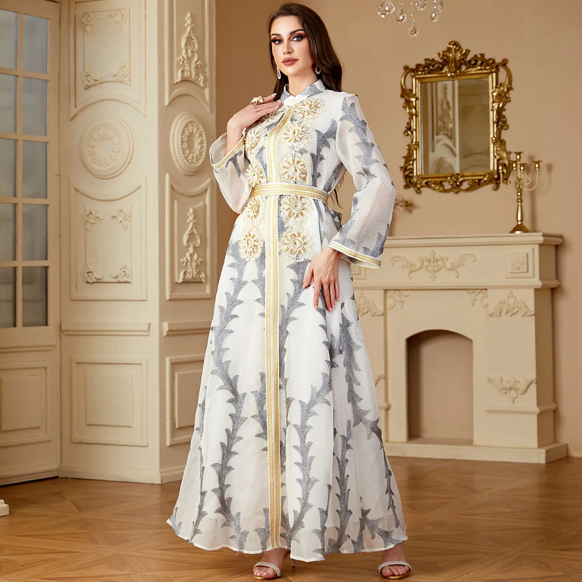 Middle East Morocco Islamic Women's Robe Muslim Embroidery Fashion Dubai Evening Dress Long Dress European and American Dress