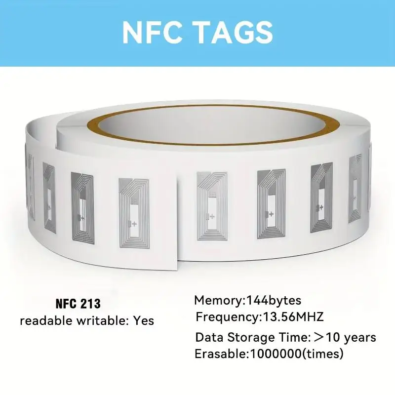 10 Pcs NTAG213 NFC Sticker Rectangle Rewritable Programmable Smart RFID Tag Self‑adhesive Chip Label For All NFC‑Enabled Phones