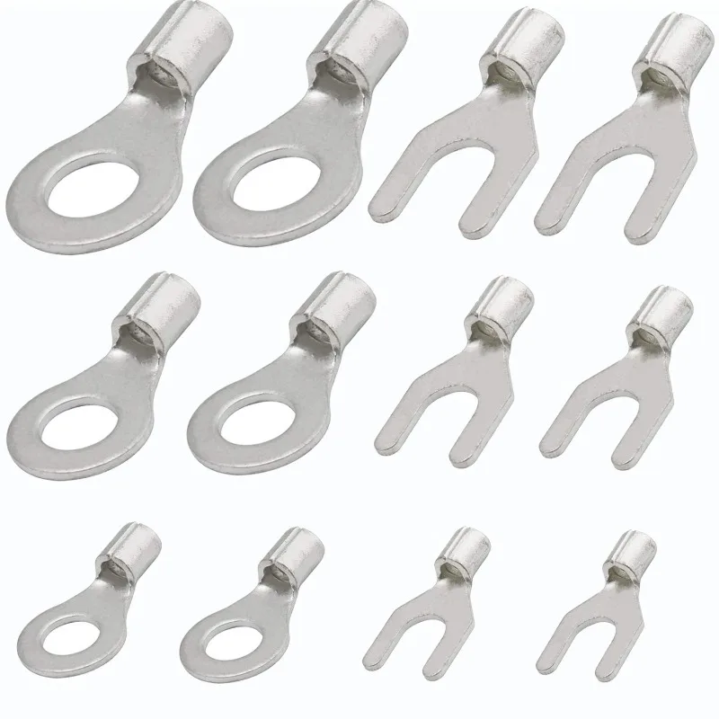 Copper Terminals Assortment Kit Cable Wire Connector Crimp Spade O/Y Type Copper Ring Fork Terminals Insulation Cold-Pressed Kit