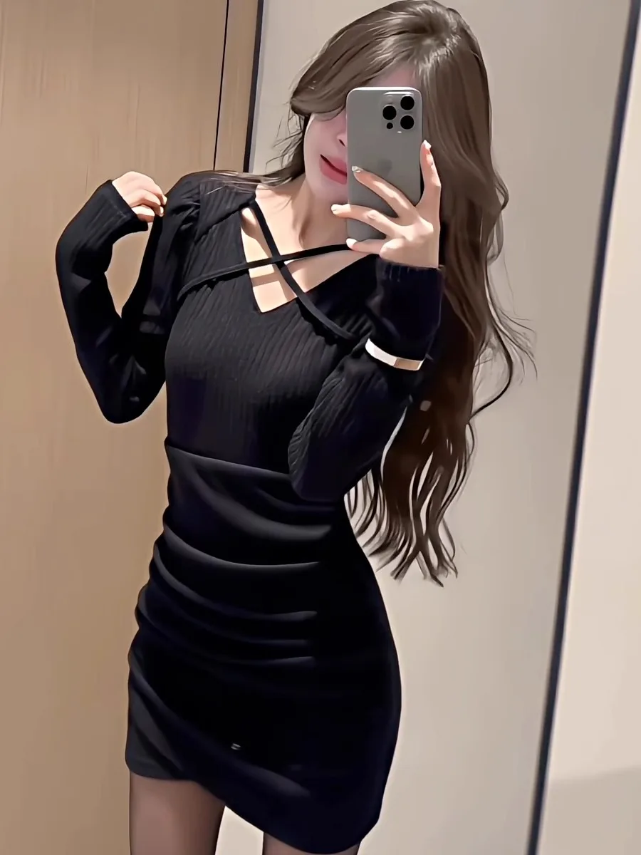 

Весенняя новинка Sle Sexy Long Sve Slim Fit ort Dr для больших размеров, женская базовая юбка с перекрестными плечами и запахом