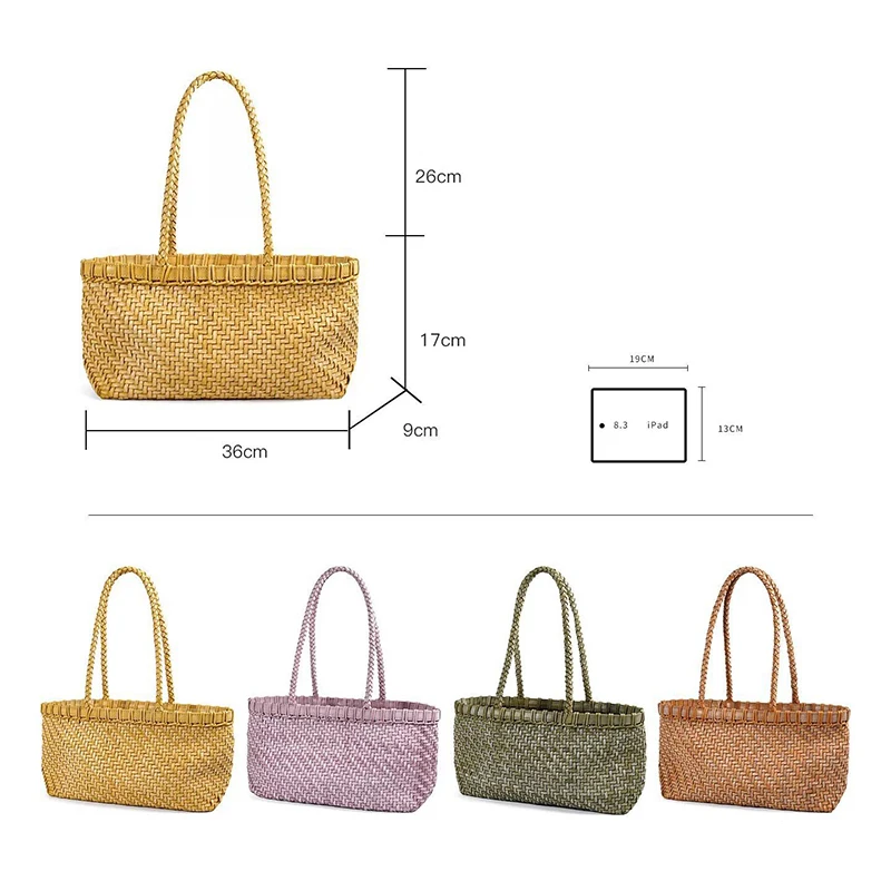 Koreanisches Nischendesign: Geflochtener Marktkorb als Schultertasche, vielseitige Damenhandtasche mit Canvas-Innentasche, Sommer-Strohtasche – Detail 1