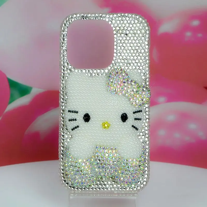 

Handmade Phone Case Rhinestone, Hello Kitty, Drop-Resistant, All-Inclusive, Sanliou, iPhone 11, 12, 13, 14, 15 Pro Max