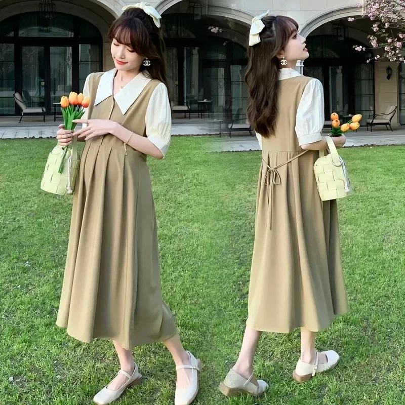 

Pregnant Women'S Summer Clothing Fake Two Pieces Of Westernized Age Reducing Long Skirt Loose And Slimming Trendy Mom'S Dress