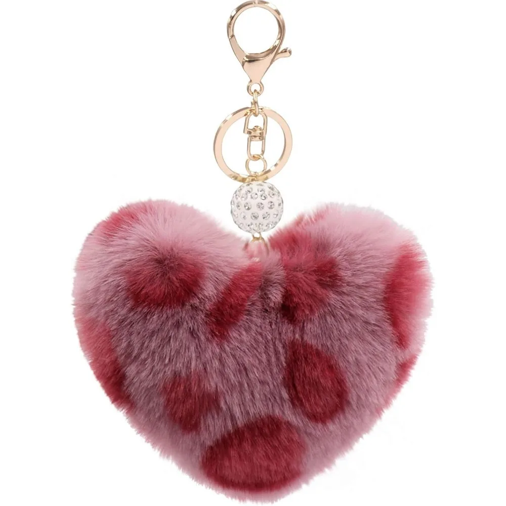 

Women's Heart Faux Fur Pom Pom Key Chains Bag Accessory Puffball Keyring Backpack Charms for Girls