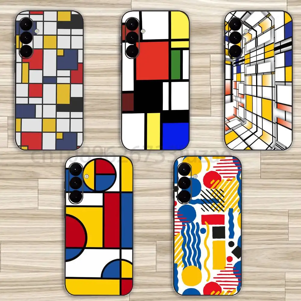 

Abstract Piet Mondrian Pattern For Samsung Galaxy A04E A14 A34 A54 5G Cover Shockproof Liquid Silicone Cover