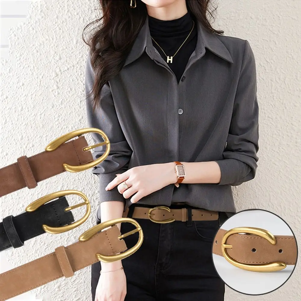 

Women Luxury Design Suede Leather Belt Casual Trendy Business Waist Strap Versatile Trouser Dress Belts