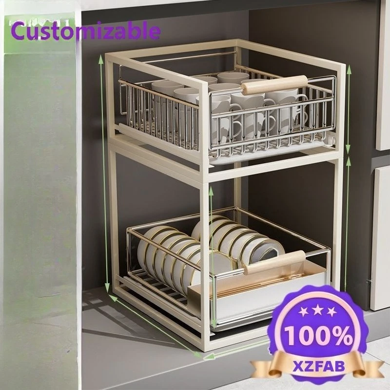 Factory Direct 2026 Top RatedDish Storage Rack Dish Rack Stainless Steel Kitchen Shelf Cabinet Built-in Drawer Pull-up Basket Dr