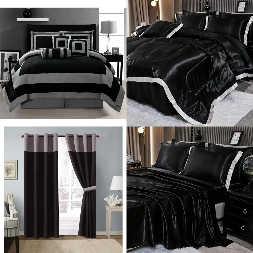 

Queen Size Micro Suede Patchwork Comforter Set in Black and Grey Bedding Ensemble
