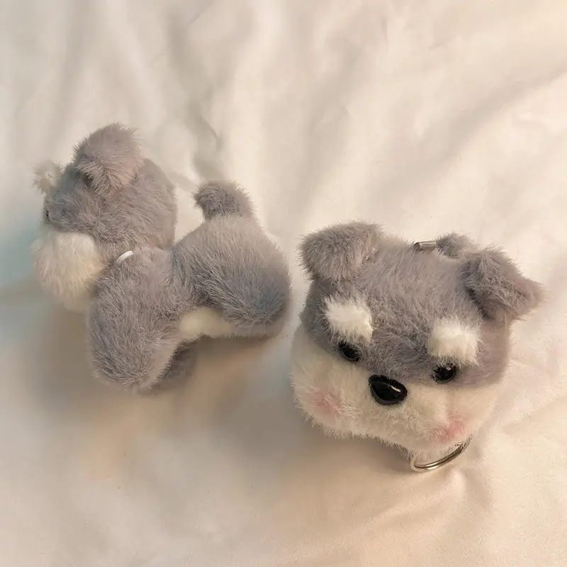3D Fluffy Schnauzer Dog Plush Earphone Case for AirPods 1/2/3/4 Pro 2 Cute Soft Protective Cover with Keychain