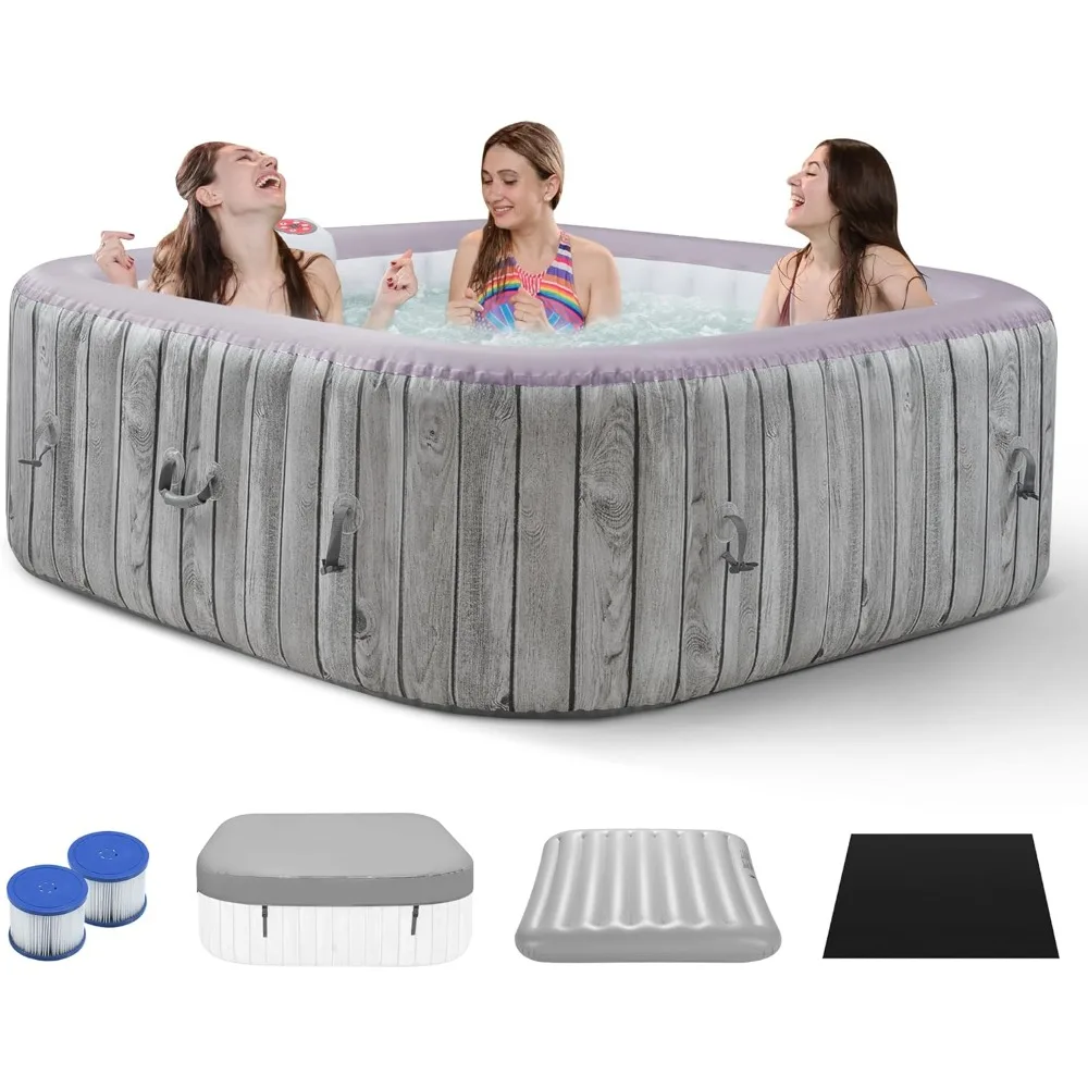 Inflatable Hot Tub Spa，6 Person with 130 Soothing Jets，Insulated Cover，Built in Heater Pump，2 Filter Cartridges，Portable Hot Tub