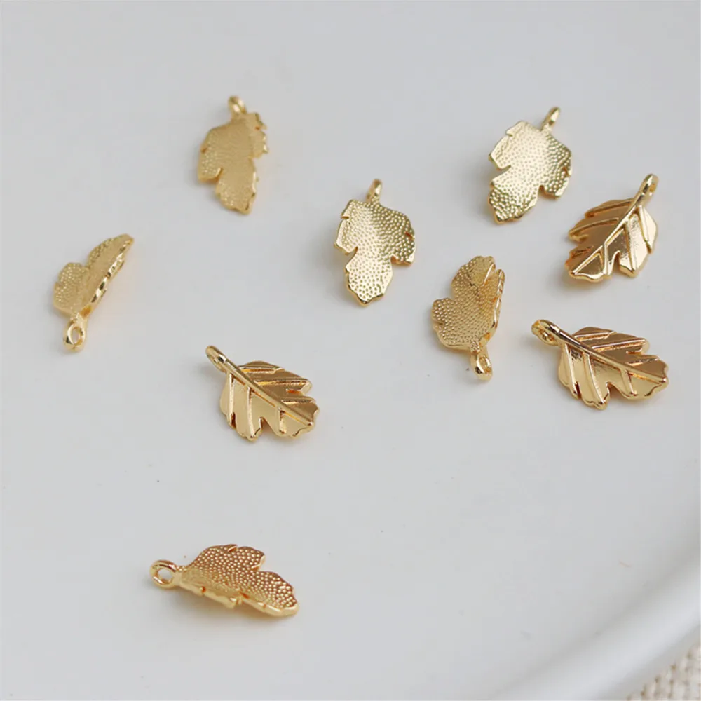 

14K copper-covered gold plating Thick Gold Maple Leaf Pendant 8*14mm handmade bracelet necklace diy ear hanging pendant