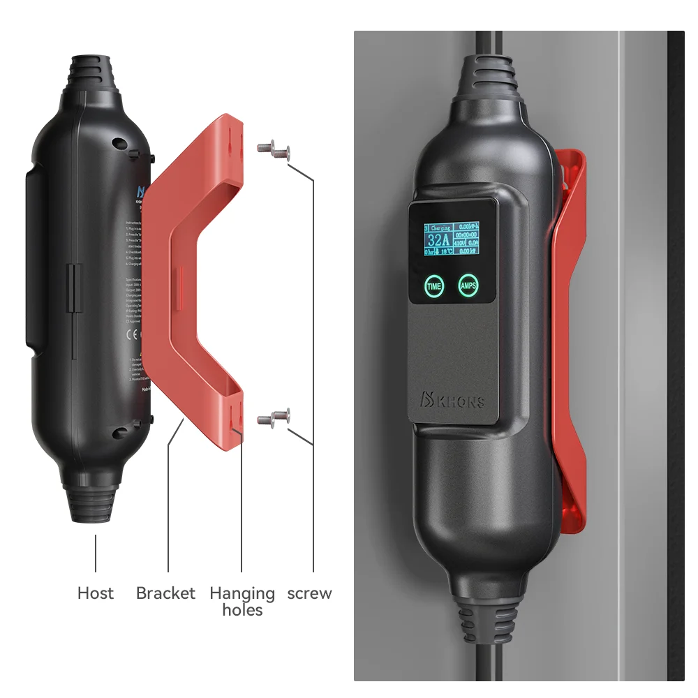 Khons Carregador EV Portátil com Plug Schuko, Adequado para Veículos Elétricos, Cabo TPU, Tipo 1, 3.5KW, 16A, Soquete J1772