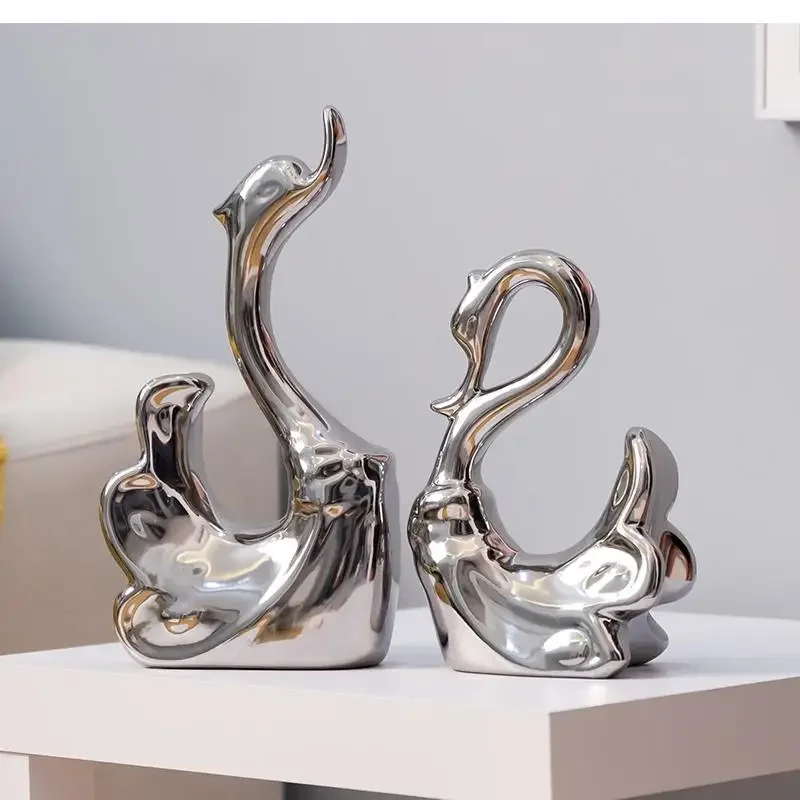 Home Decore Ceramic Handicraft Animal Statue Golden Ornament Living Room Desk Decor Accessories Silver Blessing Gift