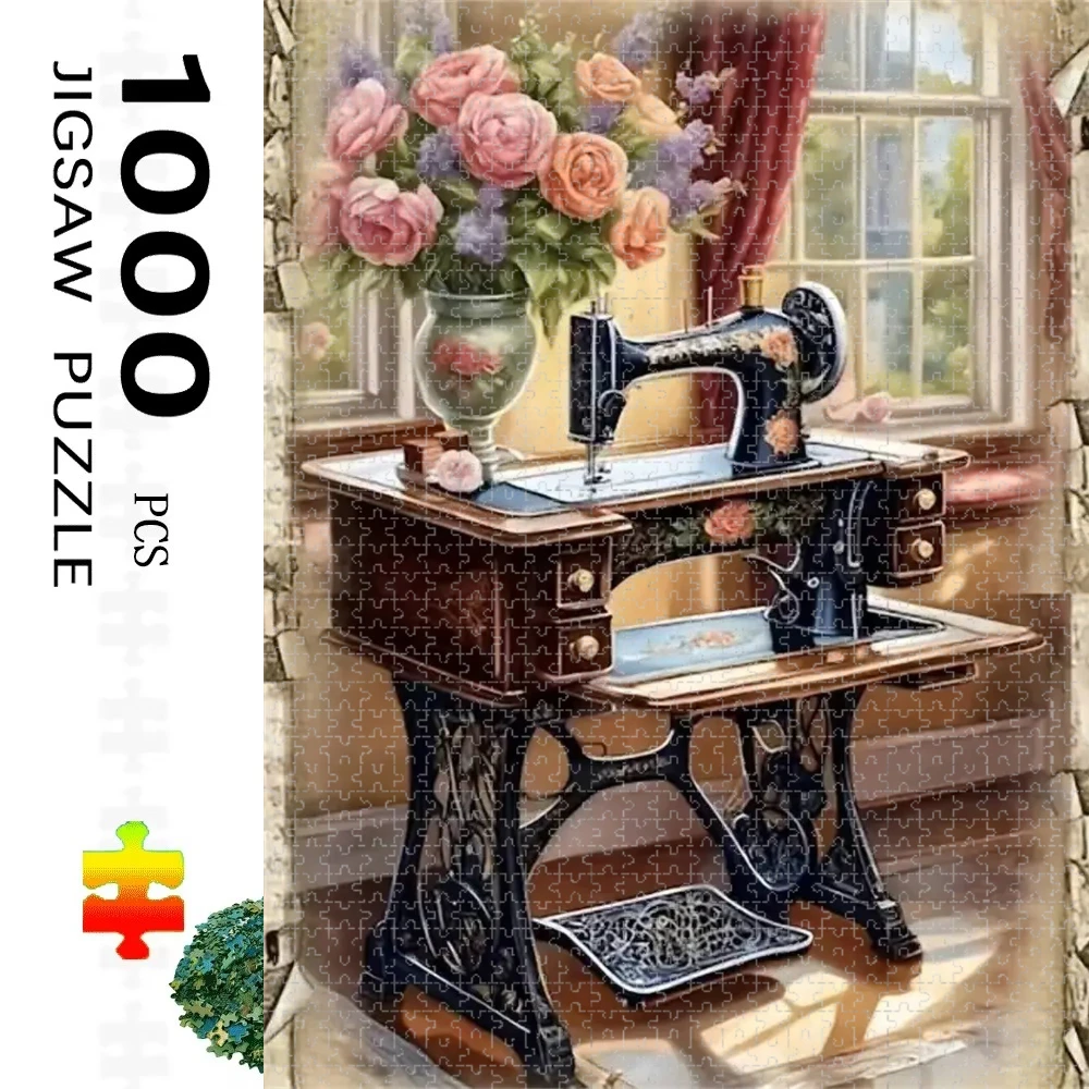 1000pcs Adult Jigsaw Puzzle, Sewing Machine Landscape Puzzle, Perfect for DIY Creative Fun with Family,Gift ，teasing Toy