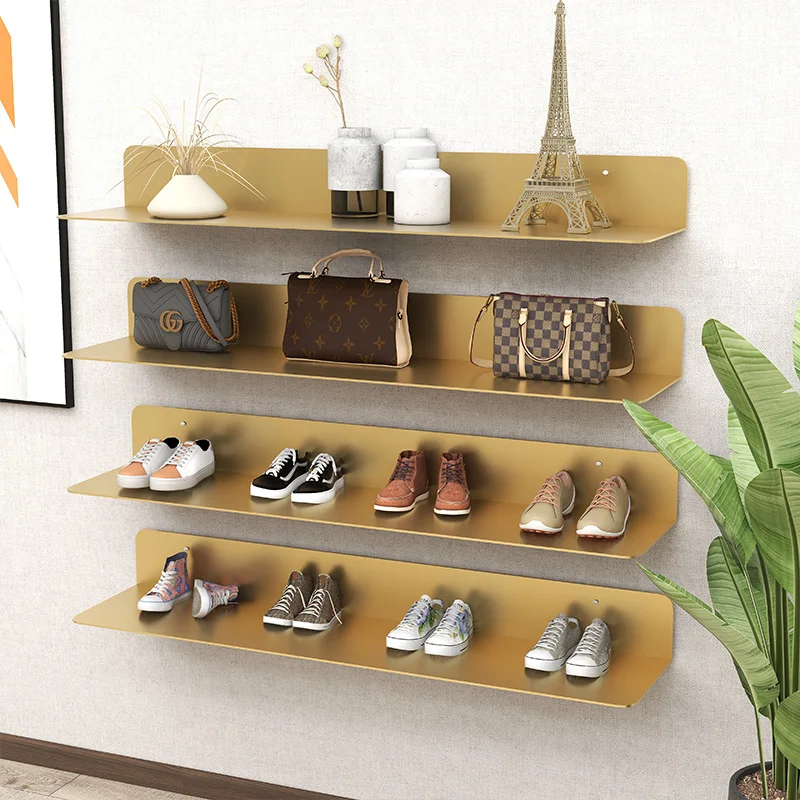 Stainless steel wall hanging baffle clothing display stand living room bedroom wall storage shoe rack bookshelf word laminate
