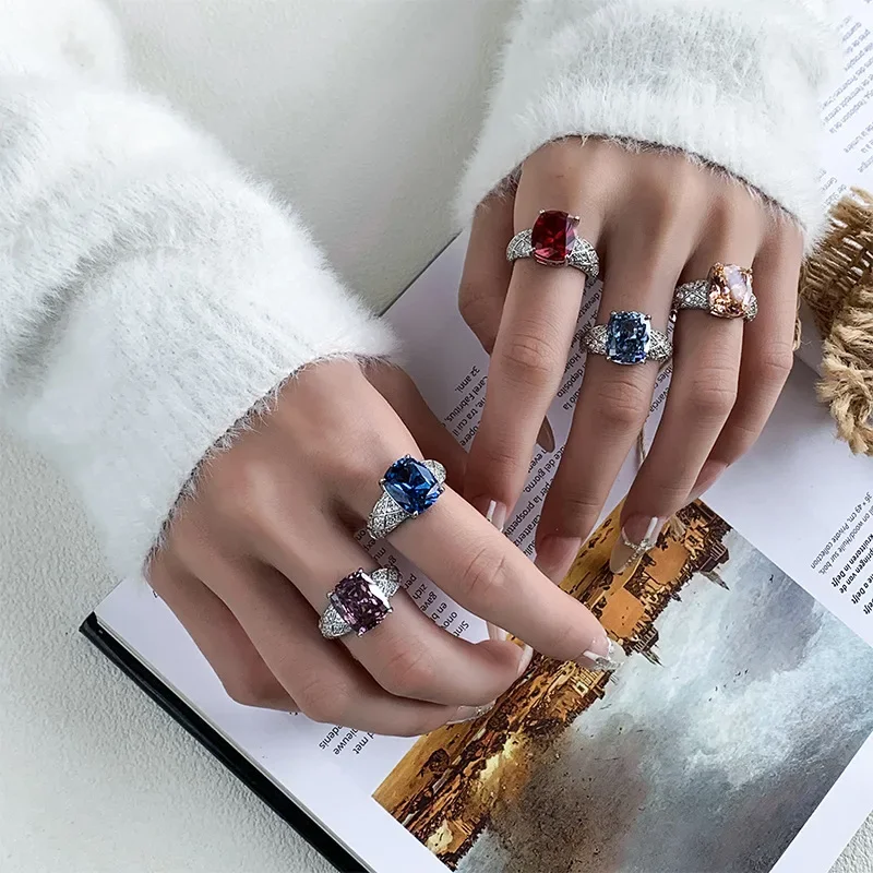 2024 New Jewelry S925 Silver Plated 18K Gold Color Baogang Jade Fat Rectangular Temperament Ring Women's 10 * 12