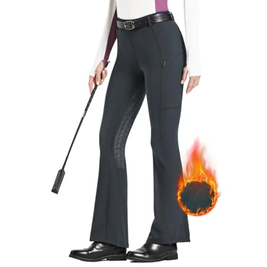 

FitsT4 Sports Women's Fleece Lined Bootcut Horse Riding Pants Winter Full Seat Riding Tights with Pockets Equestrian Breeches