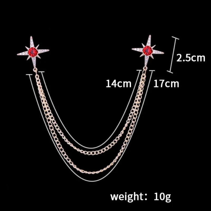 Broche de estrella con cadena y borlas de moda coreana, Pin de solapa de cristal con diamantes de imitación, alfileres para cuello de camisa para hombre, broches de joyería de lujo, regalo