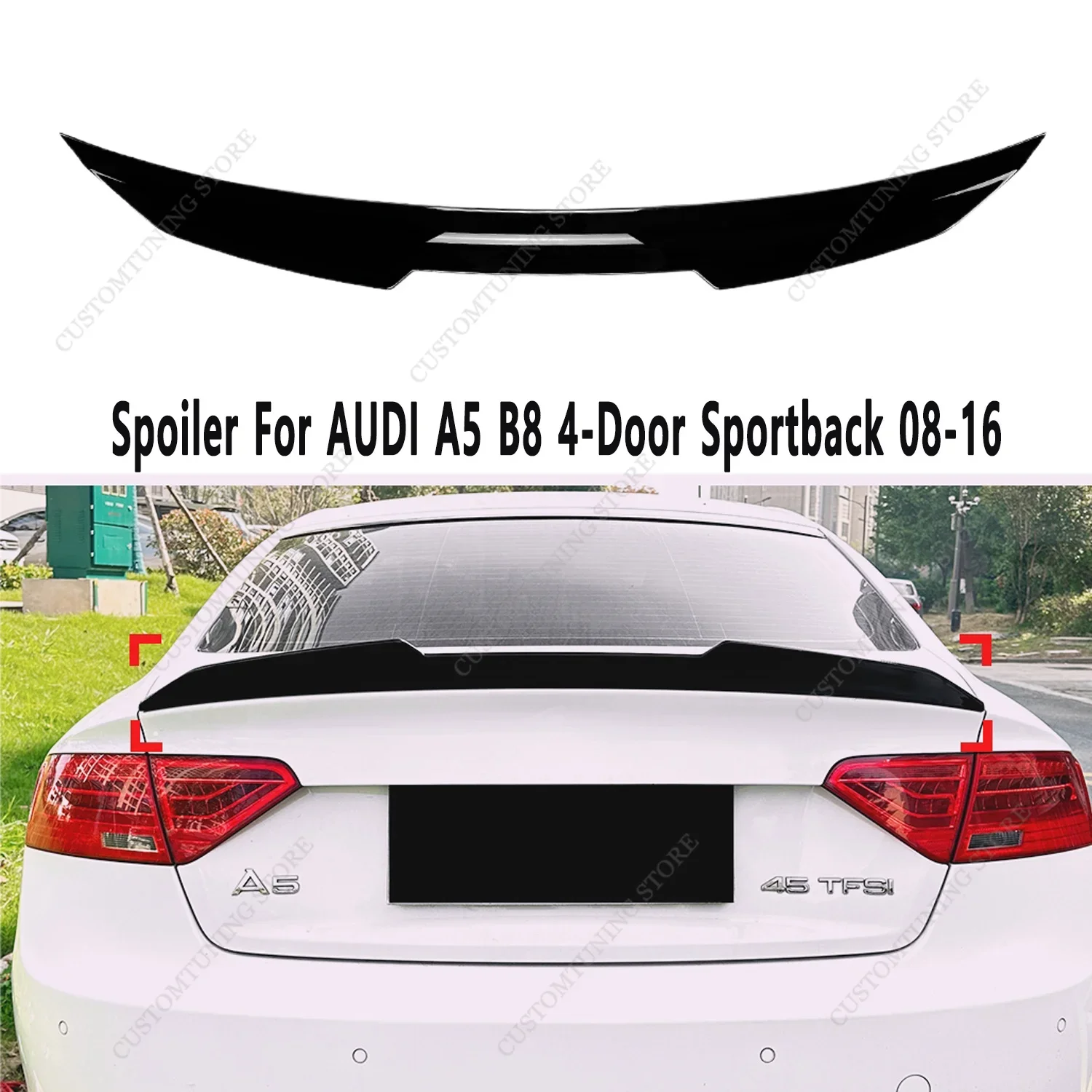 Gloss Black PSM Style Rear Spoiler For AUDI S5 A5 B8 B8.5 8TA TFSI TDI 4-DOOR Sportback Rear Bodykits Tail Tuning 2009-2016