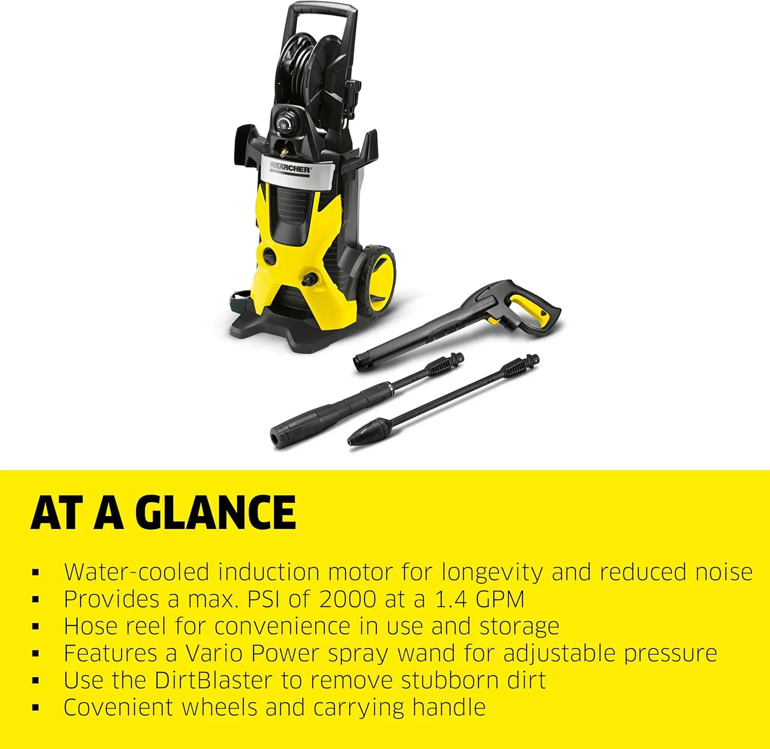 K5 Premium Electric Pressure Washer 2000 PSI - with Vario Power & Dirtblaster Wands Pressurized Hose Reel - 1.4 GPM