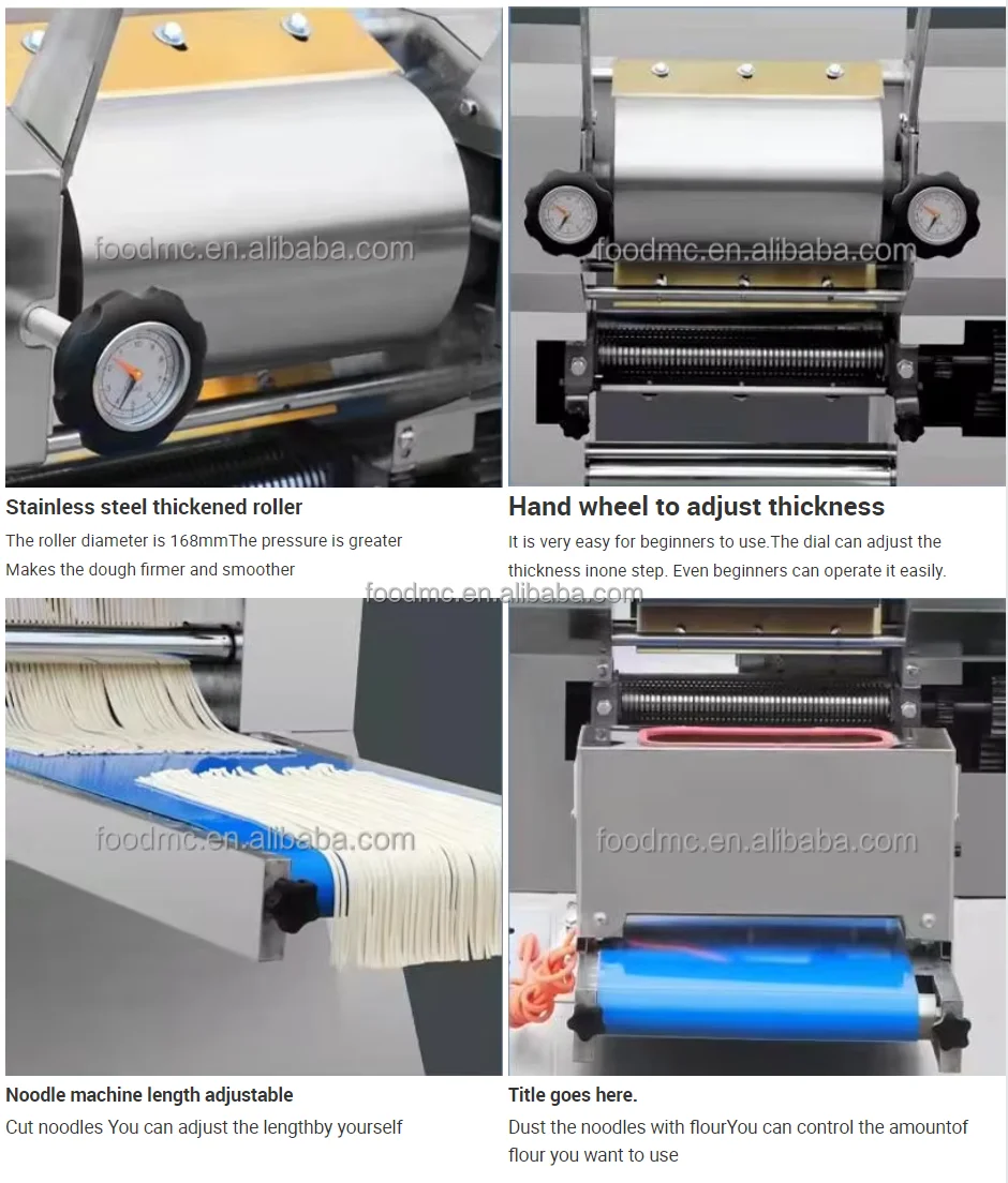 Stainless Steel Automatic Motor Fresh Noodle Machine For Lamian Udon Noodles And Dough Pressing 1500W 80-100kg/h Capacity
