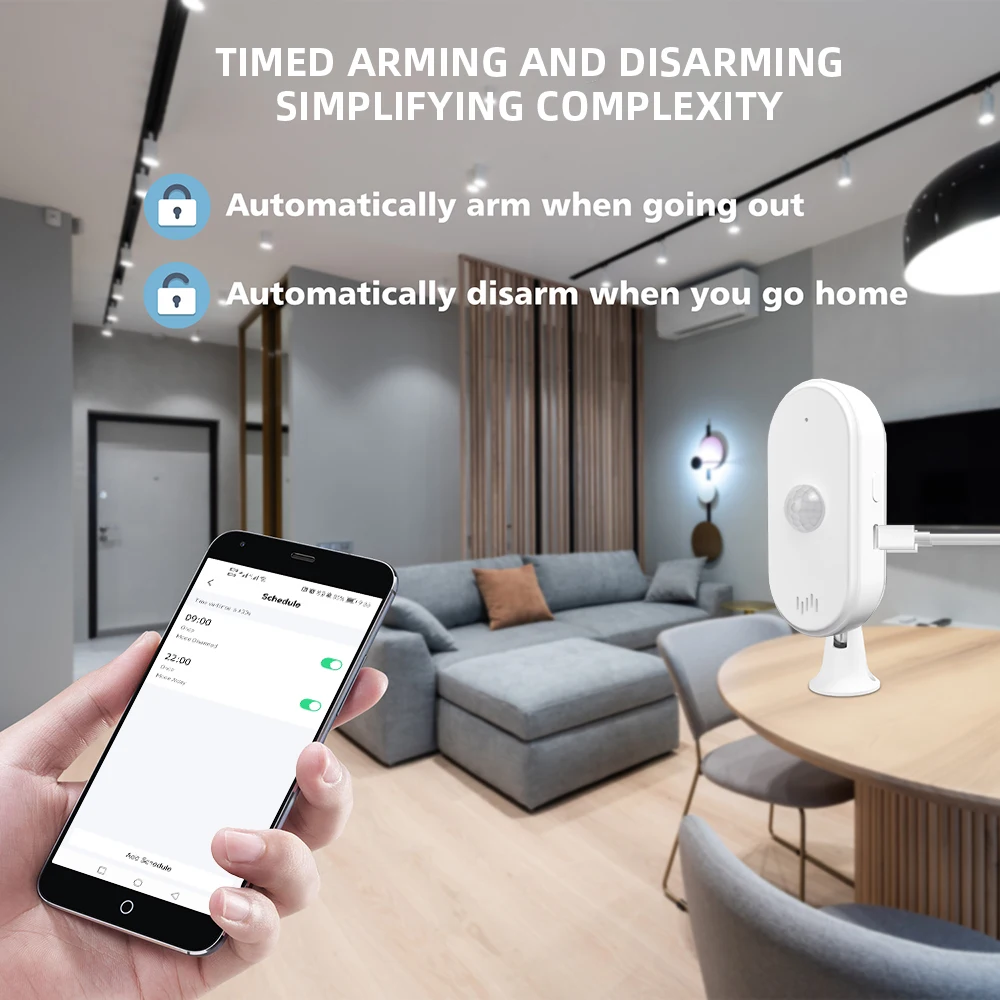 ONENUO Tuya WiFi PIR Motion Sensor Human Body Detect Sensor Smart Life 80dB Sound Infrared PIR Sensor Timing Arm/Disarm Function