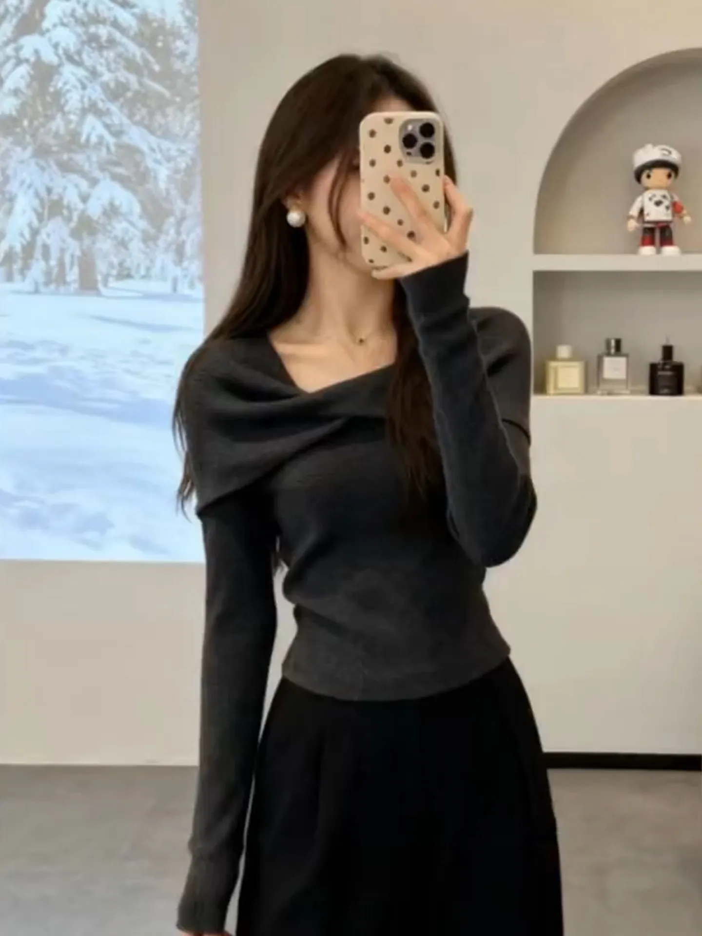 

Вязаный укороченный топ на осень-зиму для женщин, корейский стиль, для повседневной носки, мягкий, утепленный, средней длины, с длинными рукавами