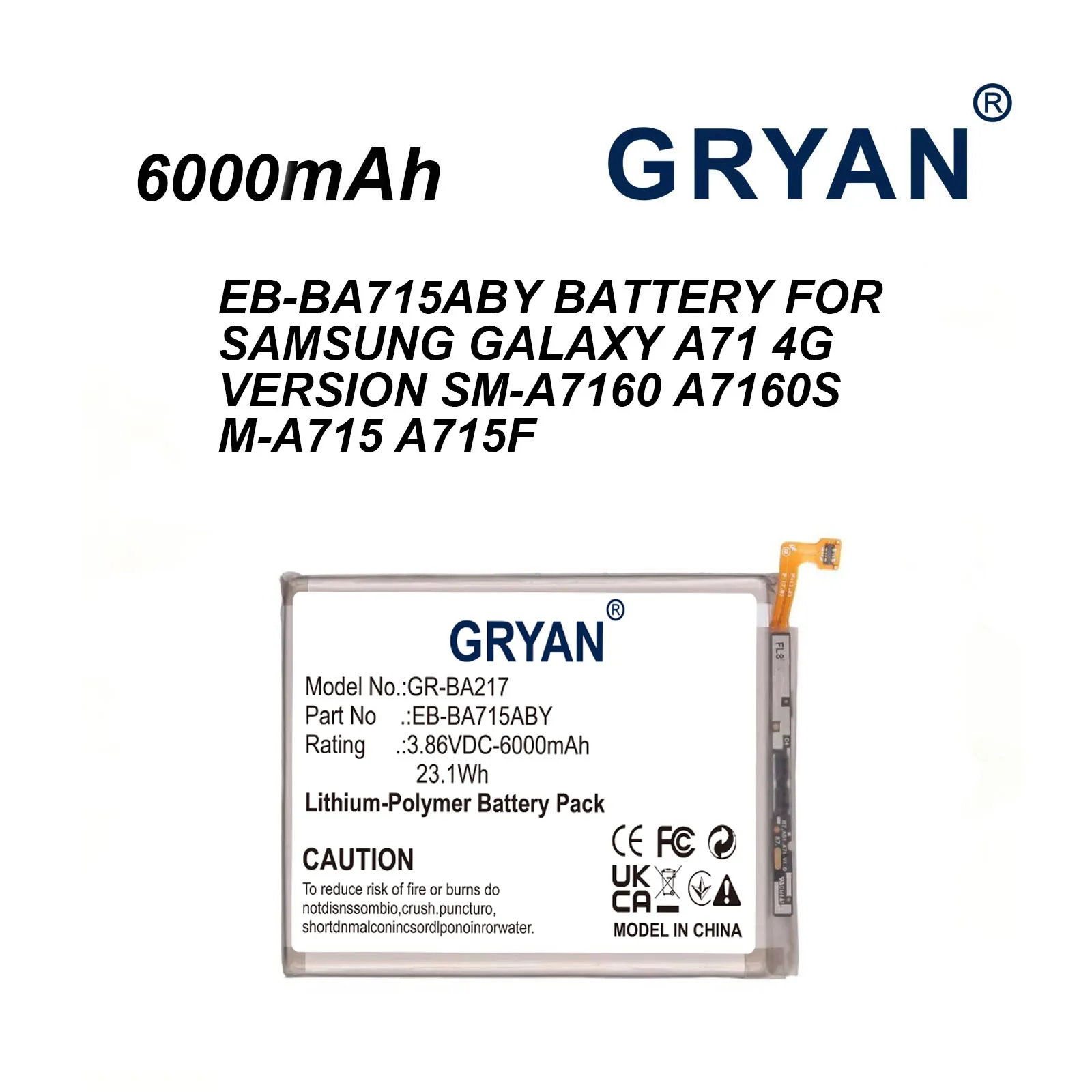 GRYAN BA715ABY Replacement Battery 4500mAh For Samsung Galaxy A71 4G Version SM-A7160 A7160 SM-A715 A715F Mobile Phone Battery