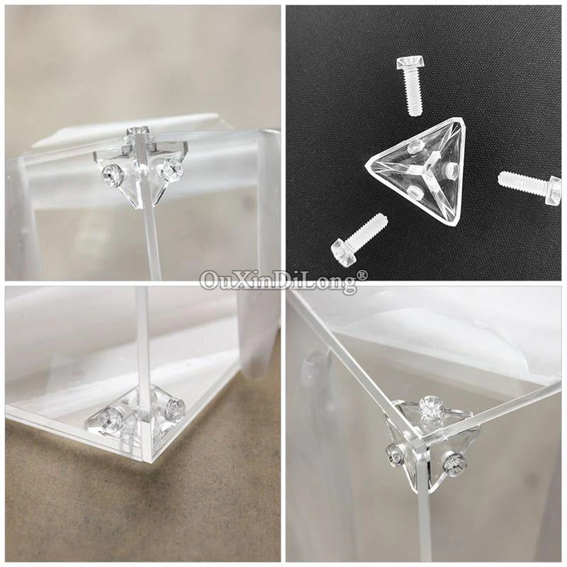 

Wholesale 2000PCS Transparent Acrylic Triangle Corner Codes Right Angle Fixed Corner Braces Display Case Joint Brackets+Screws