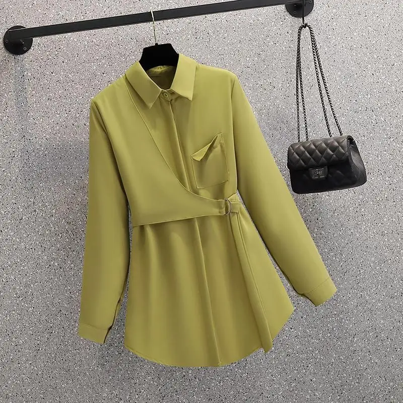 Camisa asimétrica con cordones para mujer, blusa elegante de manga larga, color liso, moda coreana, primavera y otoño