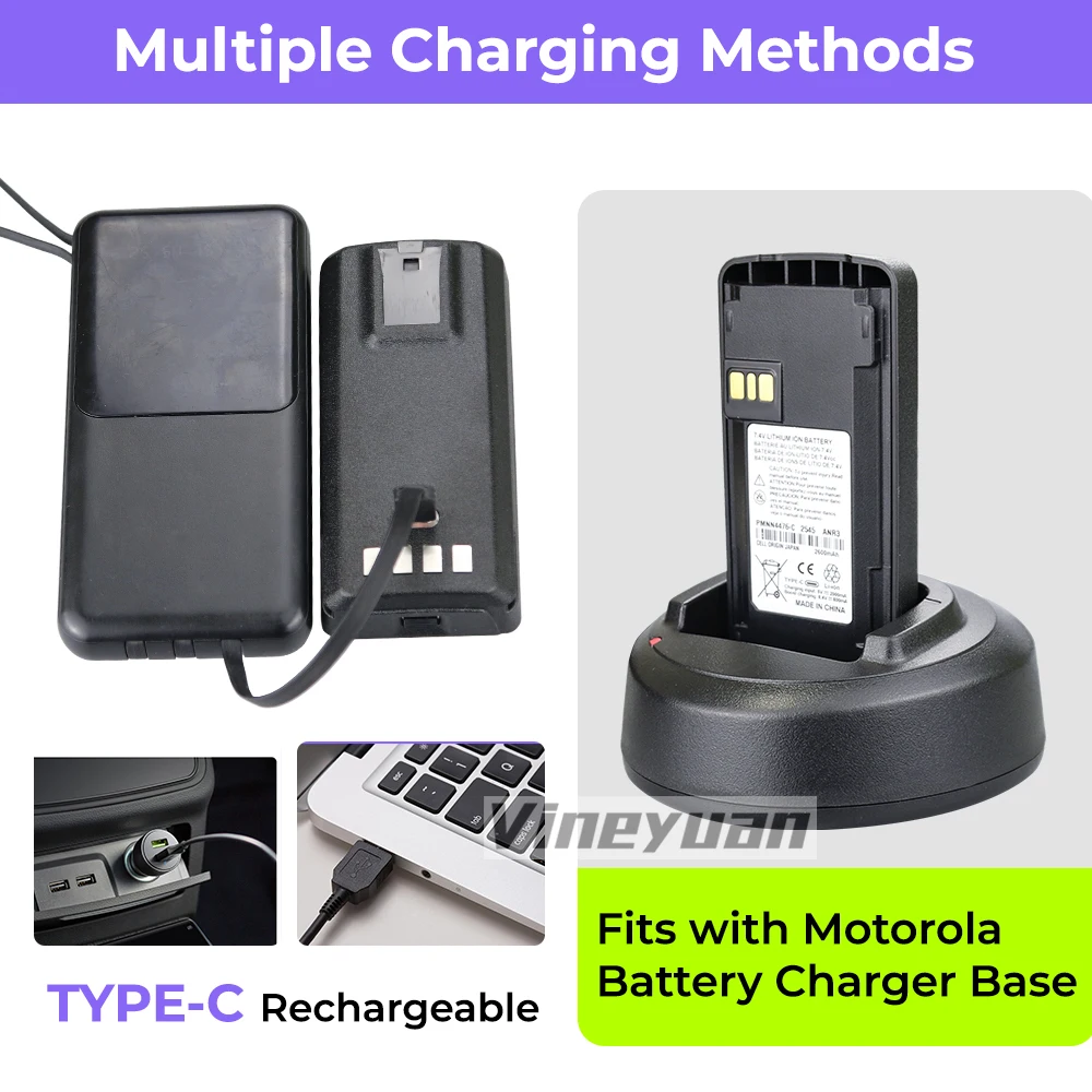 PMNN4476A-C 2600mAh Type-C USB Li-ion Battery for Motorola CP1600 CP1668 CP1200 CP1300 CP1208 CP1308 CP185 EP350 Two Way Radios