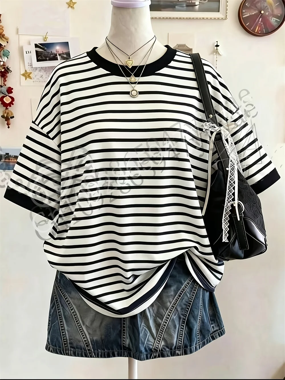 European American Striped Women'S Fully Digital Printed O-Neck Short Sleeved T-Shirt Street Wear Y2k Top Summer Women'S T-Shirt