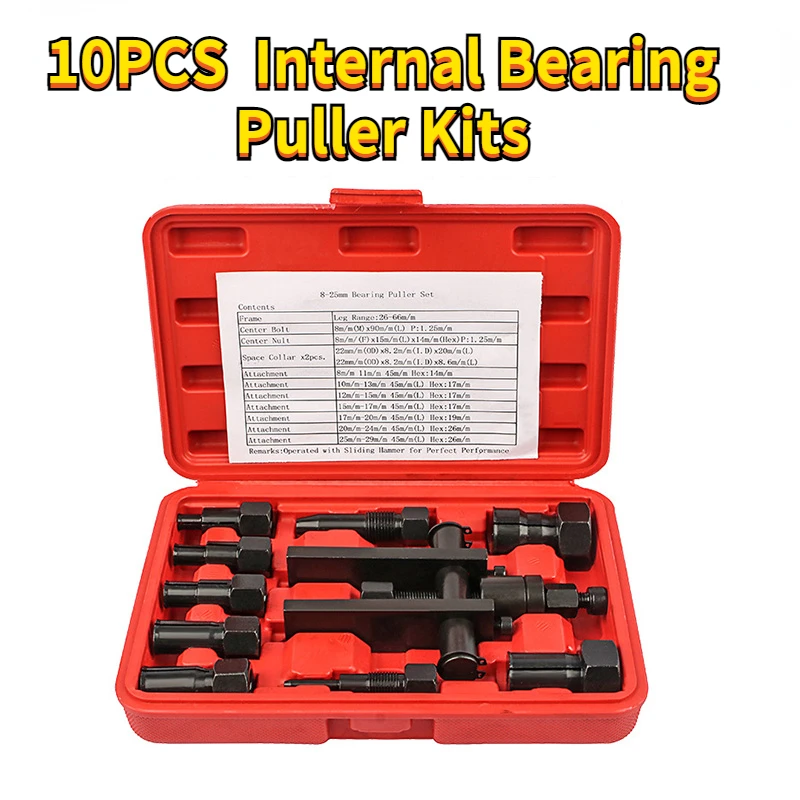 

10pcs Motorcycle Bearing Puller Internal Inner Bearing Extractor Practical Repair Removal Hand Puller Steel Tool Kit with Box