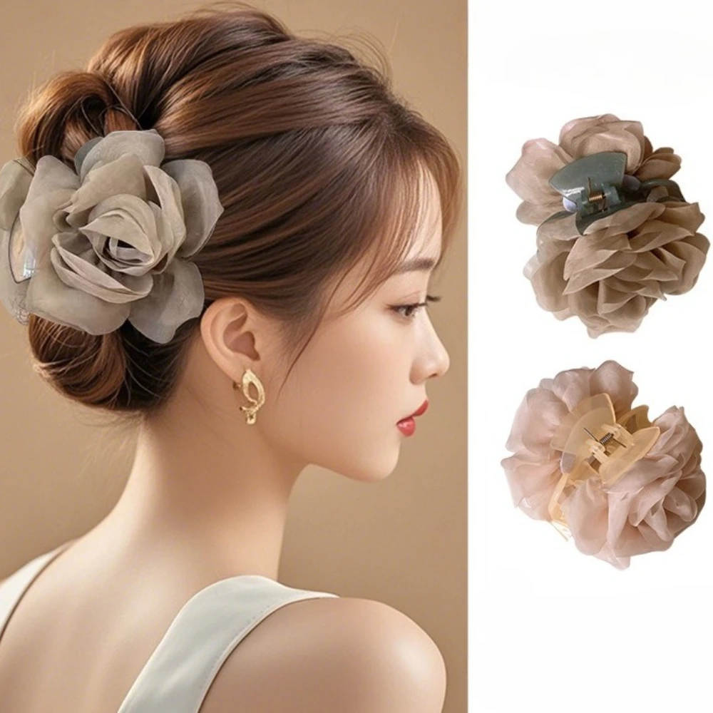 

Elegant Fabric Floral Hair Claws for Women Temperament Shark Clip Sweet Back of Head Hair Clips Headdress Hair Accessories