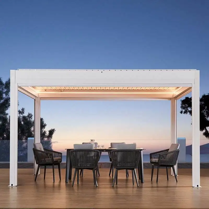 3x5mAluminum louver roof pergola and gazebo outdoor with glass sliding doors and LED light