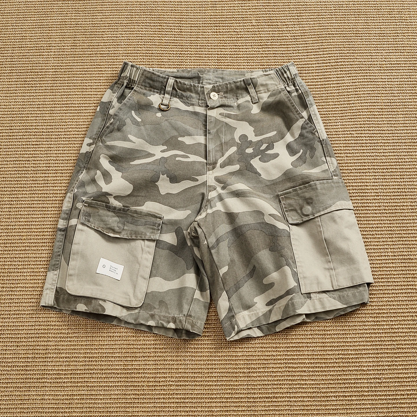 Heavyweight Canvas Camouflage Work Shorts Men's Elastic Waist Outdoor Military Style Multi-Pocket Weathered Washed Five-Quart...