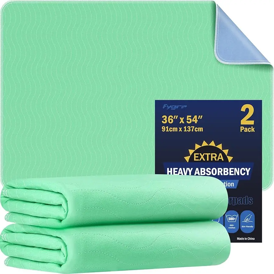 

2 Pack 36” x 54” Extra Hea y Absorbency Washable Underpads, Waterproof Nursing Pads Incontinence Bed Pads, Reusable Washable Pee