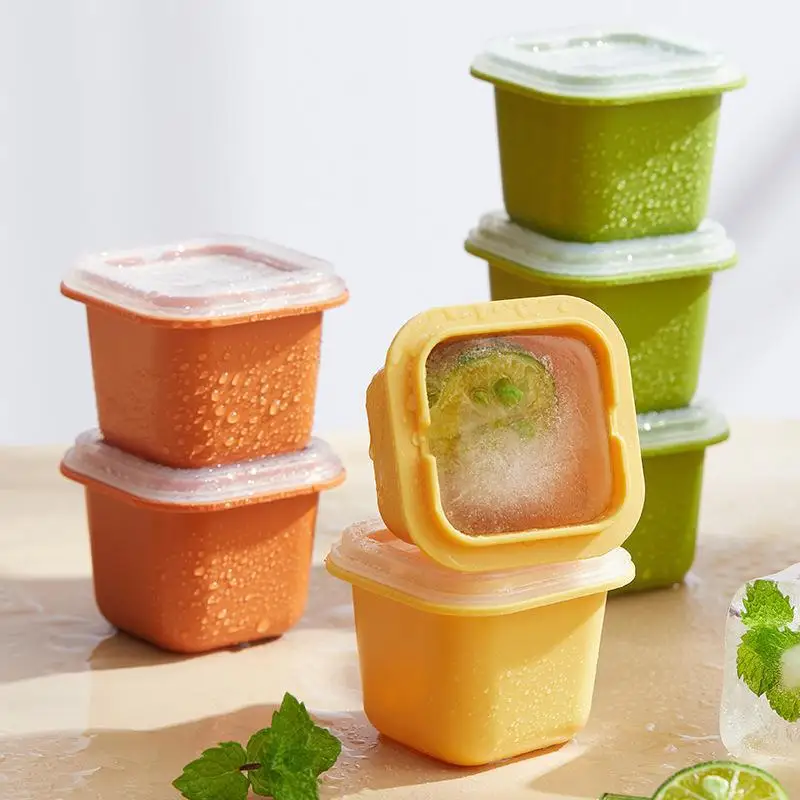 Single Square Ice Tray, Quick-Freezing & Easy Release, Lidded Ice Storage Box