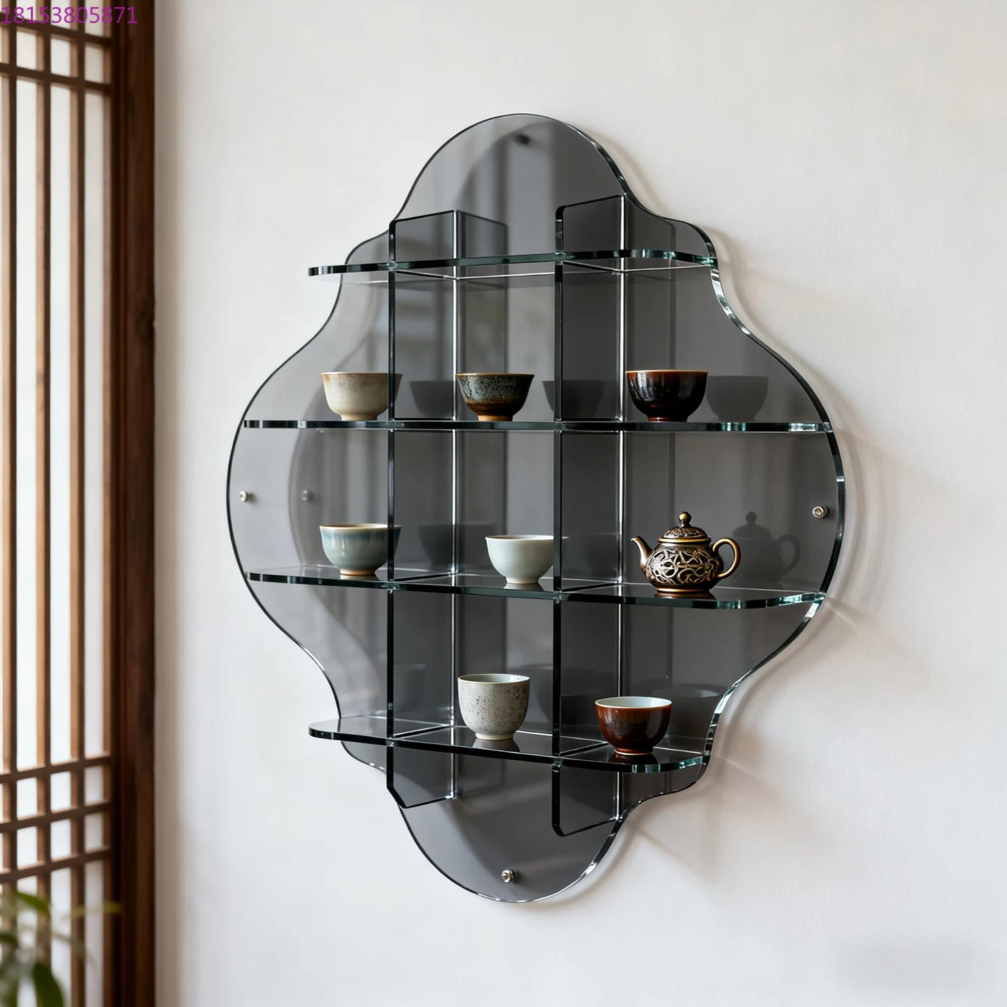 Wall-mounted upper wall teapot display shelf tea set modern multi-treasure pavilion partition
