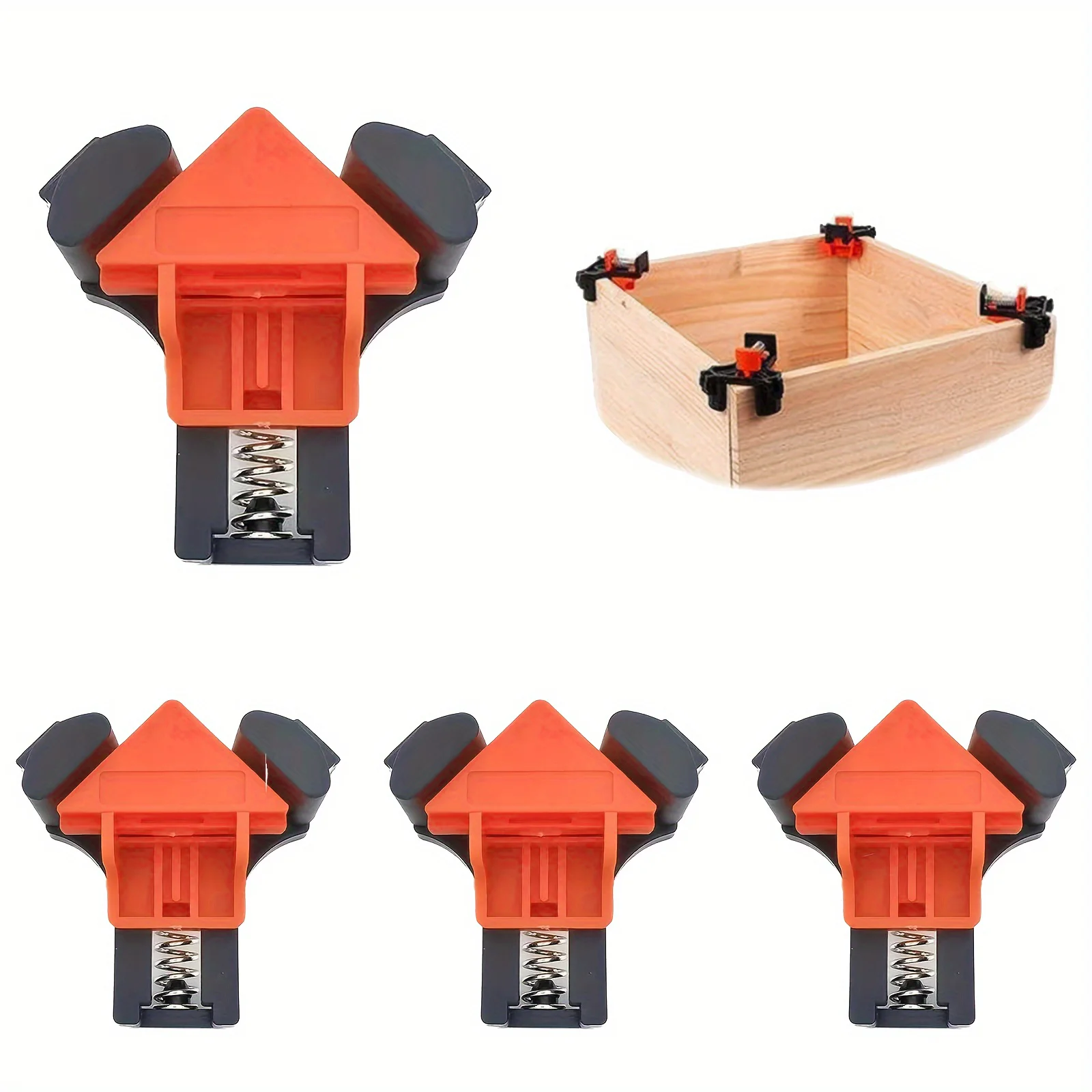 Adjustable 90 Degree Angle Clamps, Set of 4 Spring-Loaded Right Angle Clips for Woodworking, Frame & Cabinet Making
