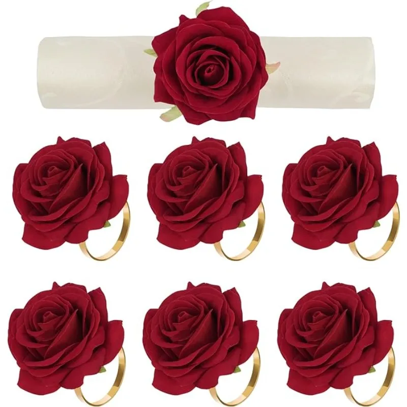 

96Pcs Flower Napkin Rings Red Rose Napkin Holder Rings for Wedding Valentine's Banquet Christmas Birthday Decoration