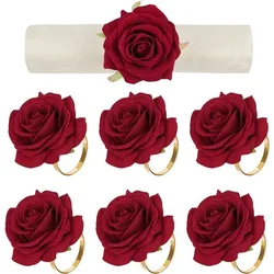 96Pcs Flower Napkin Rings Red Rose Napkin Holder Rings for Wedding Valentine's Banquet Christmas Birthday Decoration