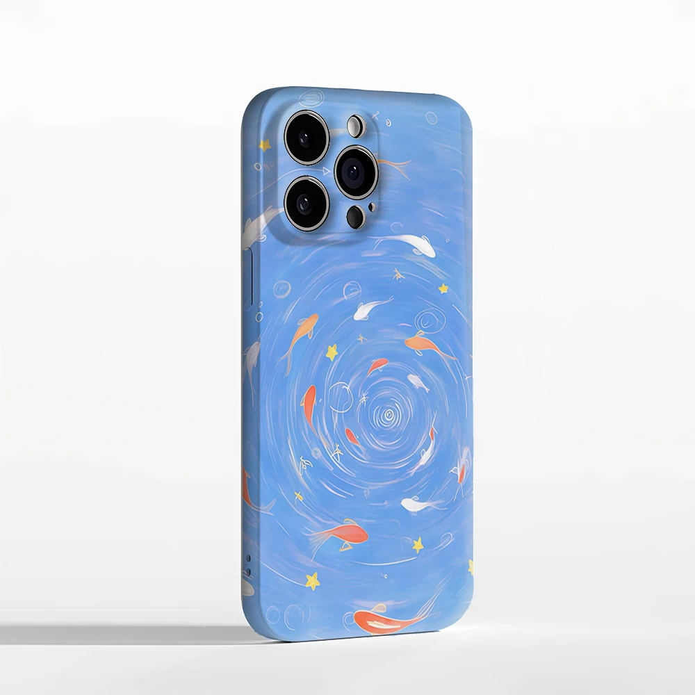 كوي فيش في الماء دوامة آيفون 17 يجب أن يكون لهاتف آيفون 17 16 15 14 13 12 برو ماكس بلس غطاء خلفي مزدوج الطبقة