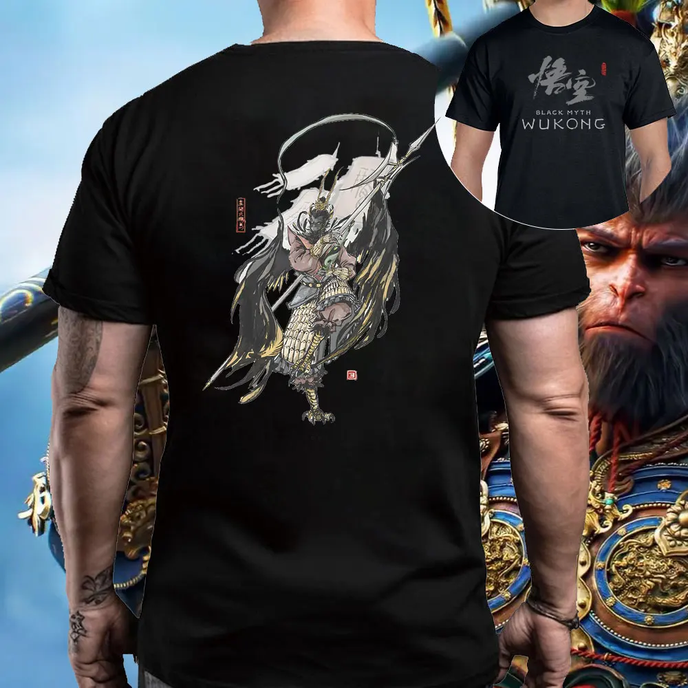 Black Myth Wukong Print Cotton T-shirt Wukong Game Monster Group Image Pattern Men's Short-sleeved Shirt Monkey King Tshirt Tops