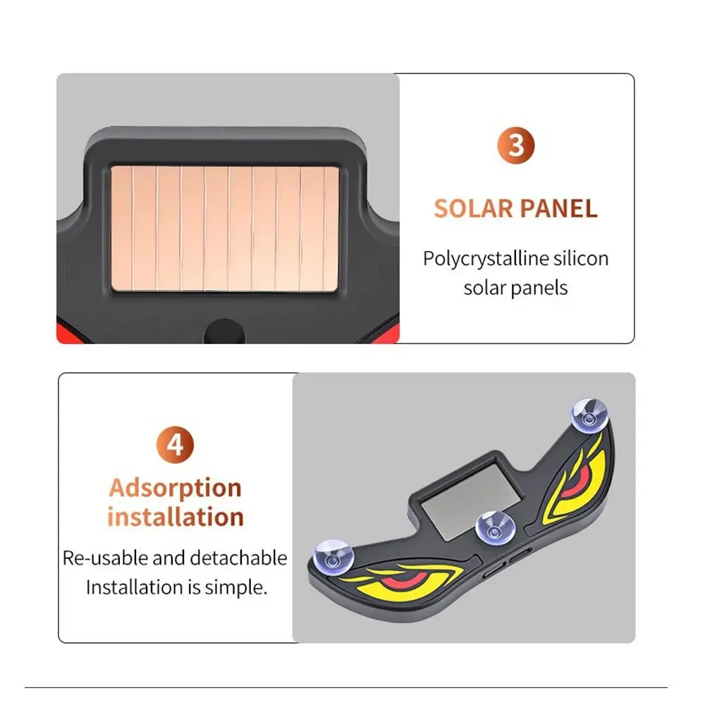 Solar Powered Solar Demon Eye Light Wireless USB Rechargeable Car Neon Light Suction Cup Warning Vehicle Signal Lights