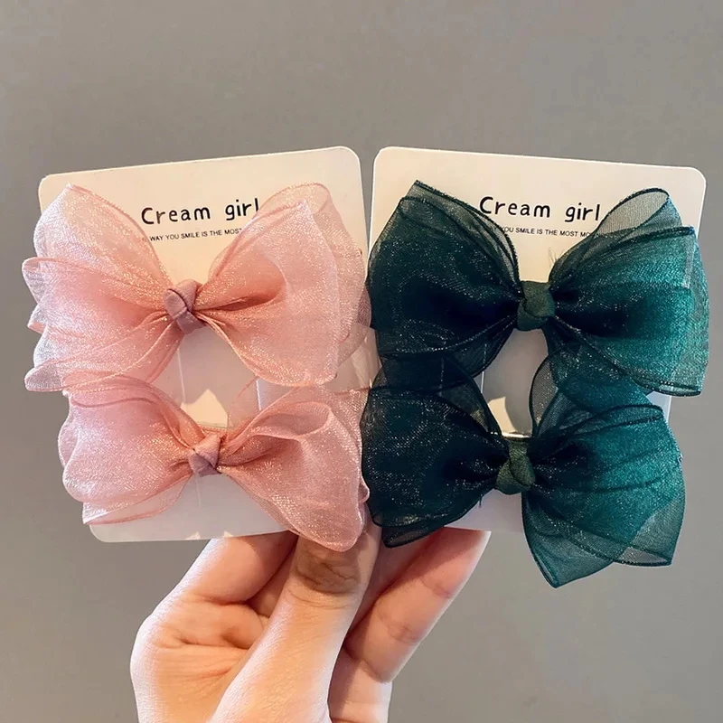 2Pcs Girls Cute Bow Mesh Hair Clip Children Temperament Ponytail Clips Hairpins Sweet Barrettes Headdress Girls Hair Accessories