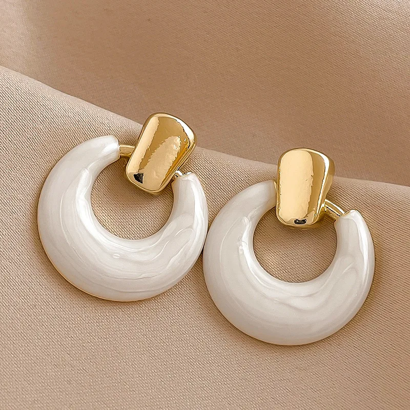 Women Epoxy Geometric Earring Stud Gold Plating Bright Color Spray Earrings Pink Neon Green Red Option Cute Girls Jewelry