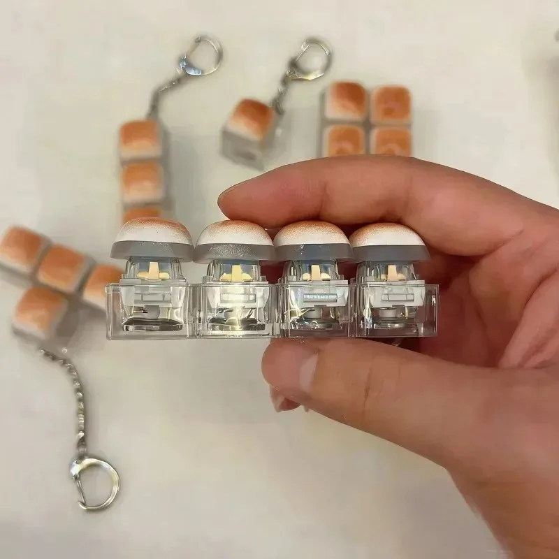 Bread Keycap Stress Relief Clicker Keychain Mechanical Keyboard Button Decompress Fingertip Keyring