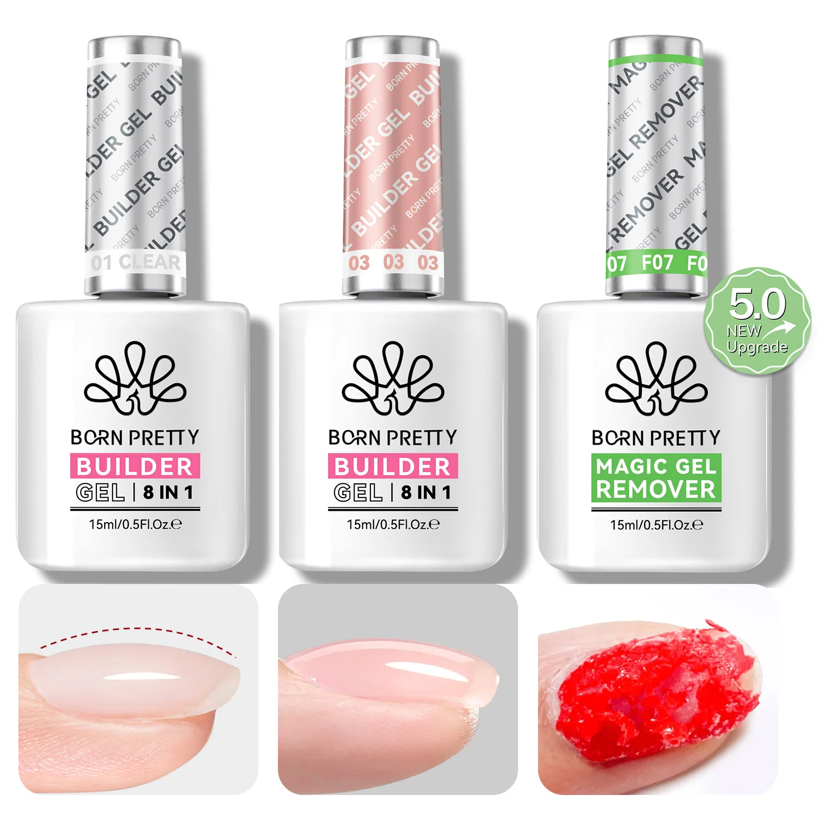 

BORN PRETTY 15ml Magic Remover Nail Gel Polish Set Safer Faster With 8 IN 1 Bulider Gel Cuticle Oil Clean Glue Gel Tool Manicure