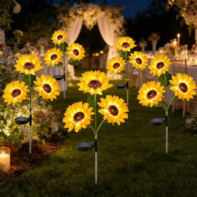 Solar LED Sunflower Light 1/3Head Outdoor LED Ground Insert Lawn Lamp for Garden Lawn Courtyard Camping Wedding Decoration